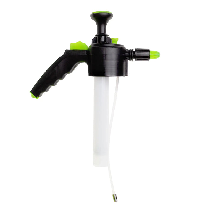 Garden spray gun in black and green with comfortable grip