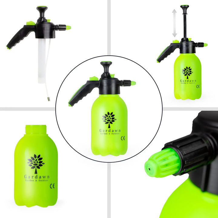 2L garden sprayer with black trigger and green nozzle